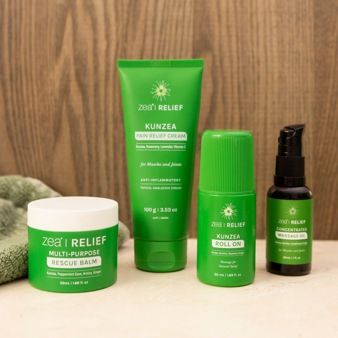 Best Selling Kunzea Relief Pack, styled product photograph